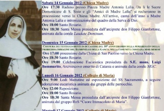 Festeggiamenti in onore di Madre Lalìa dal 14 gennaio
