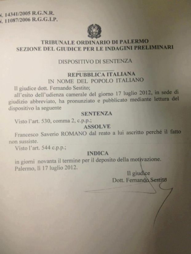 Concorso esterno in associazione mafiosa: Assolto Saverio Romano