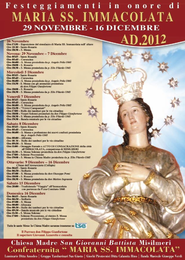 Programma festeggiamenti di Maria SS. Immacolata 2012