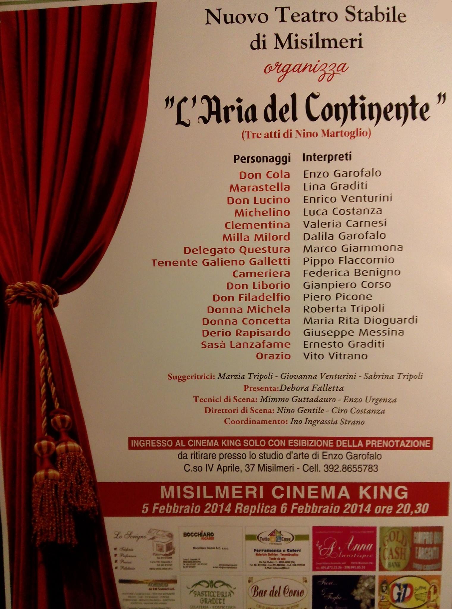 Il Nuovo Teatro Stabile mette in scena ”L’aria del Continente”