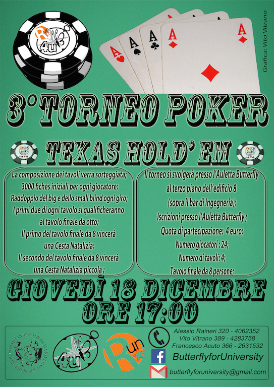 La Butterfly organizza il 3°Torneo di Poker Texas Hold’Em