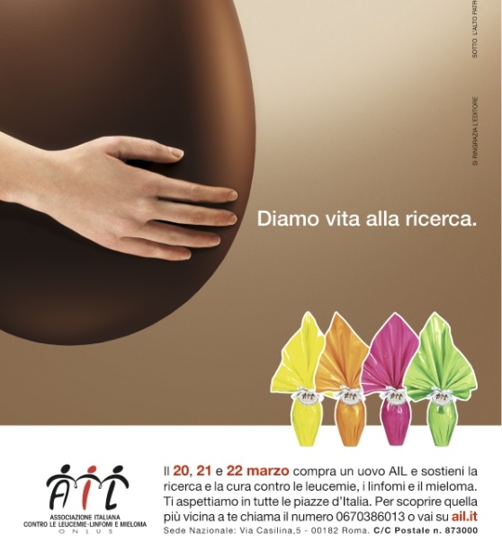Le uova di Pasqua dell’Ail per la ricerca. Domenica 22 marzo