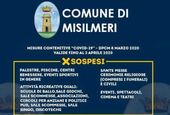 Coronavirus. Le misure prese nel comune di Misilmeri. Bar chiusi alle 20 !!!